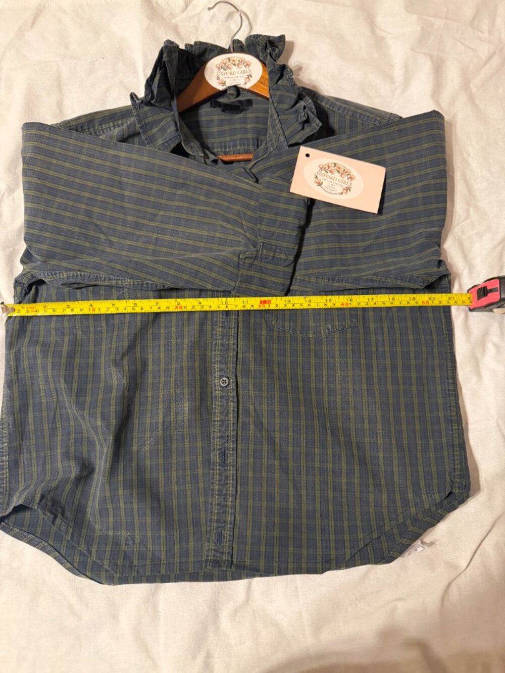 OG GAP Tartan plaid Oxford  100% cotton - upcycled w ruffle collar - Picture 4 of 5